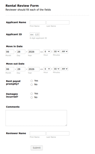 Rental Review Form Template