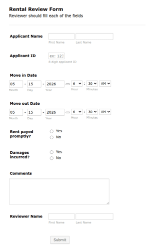 Rental Review Form Template