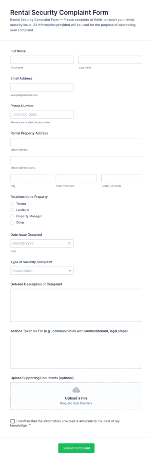 Rental Security Complaint Form Template