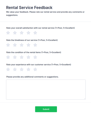 Rental Service Feedback Form Template
