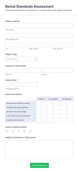 Rental Standards Assessment Form Template