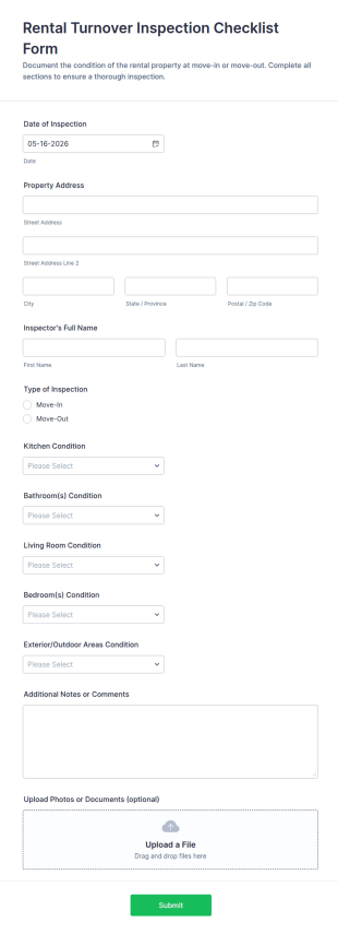 Rental Turnover Inspection Checklist Form Template