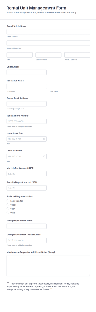 Rental Unit Management Form Template