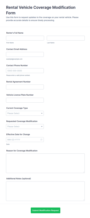 Rental Vehicle Coverage Modification Form Template