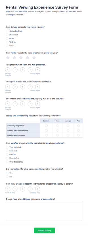 Rental Viewing Experience Survey Form Template