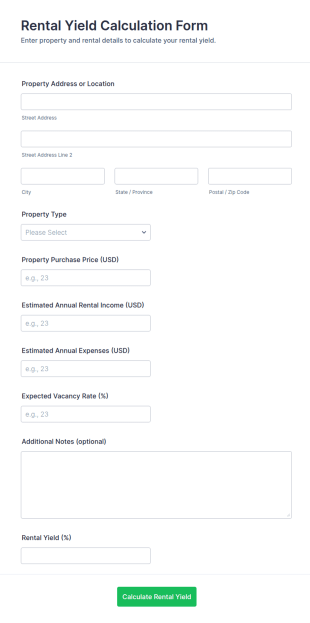 Rental Yield Calculation Form Template