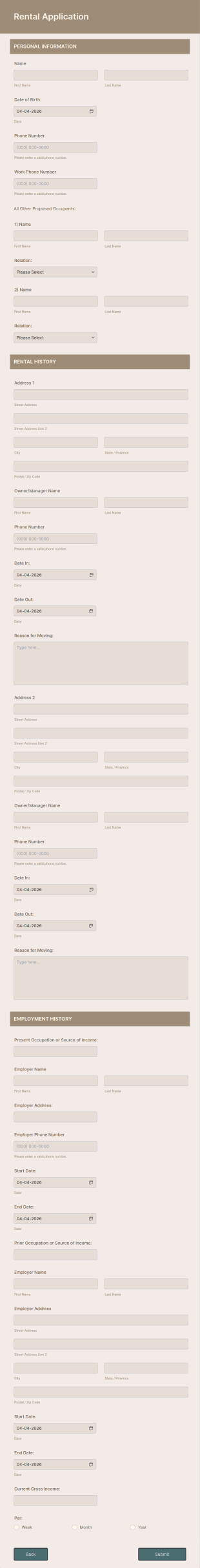 Renter Application Form Template
