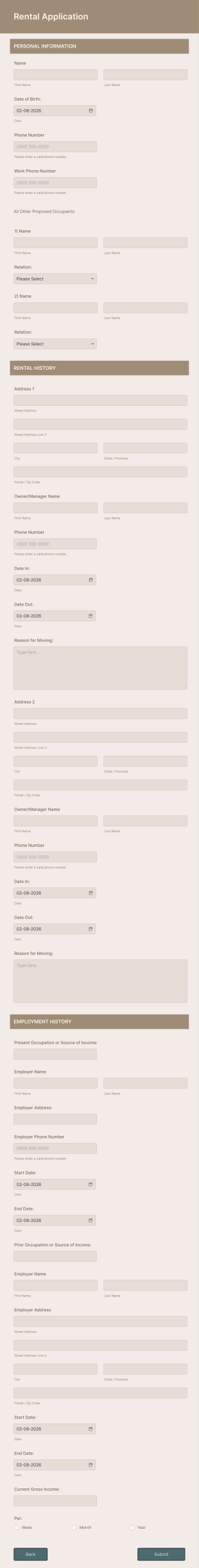 Renter Application Form Template