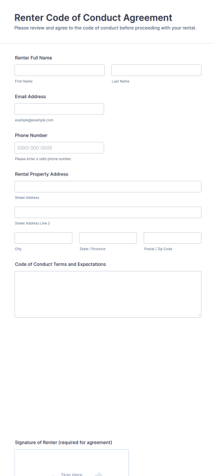 Renter Code Of Conduct Agreement Form Template