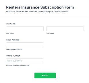 Renters Insurance Subscription Form Form Template