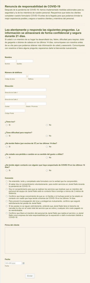 Renuncia De Responsabilidad De COVID 19 Form Template