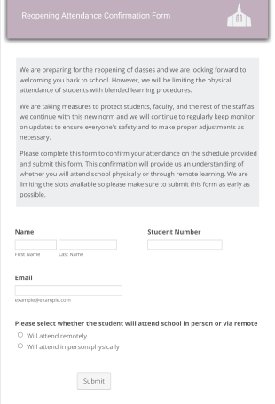 Reopening Attendance Confirmation Form Template
