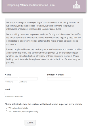 Reopening Attendance Confirmation Form Template