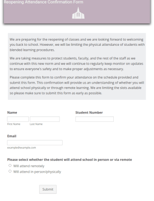Reopening Attendance Confirmation Form Template