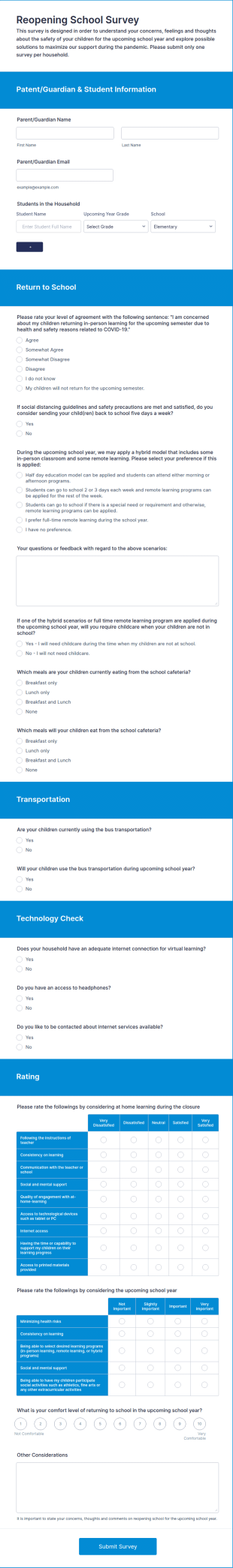 Reopening School Survey Form Template