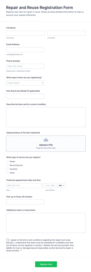 Repair And Reuse Registration Form Template