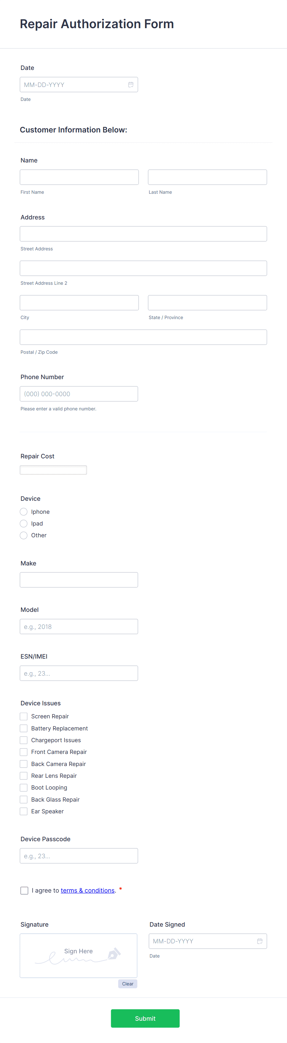 Repair Authorization Form Template | Jotform repair-authorization-form-template-jotform