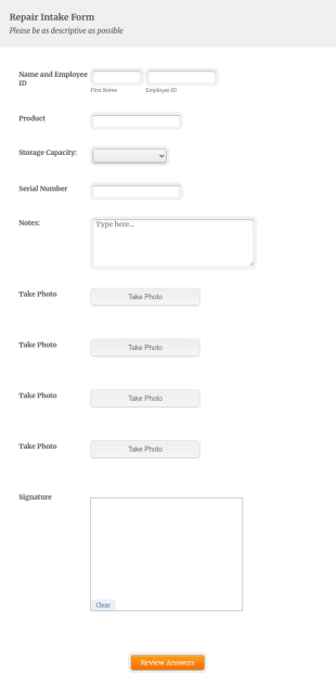 Repair Intake Form Template