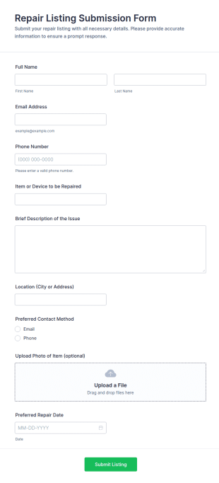 Repair Listing Submission Form Template