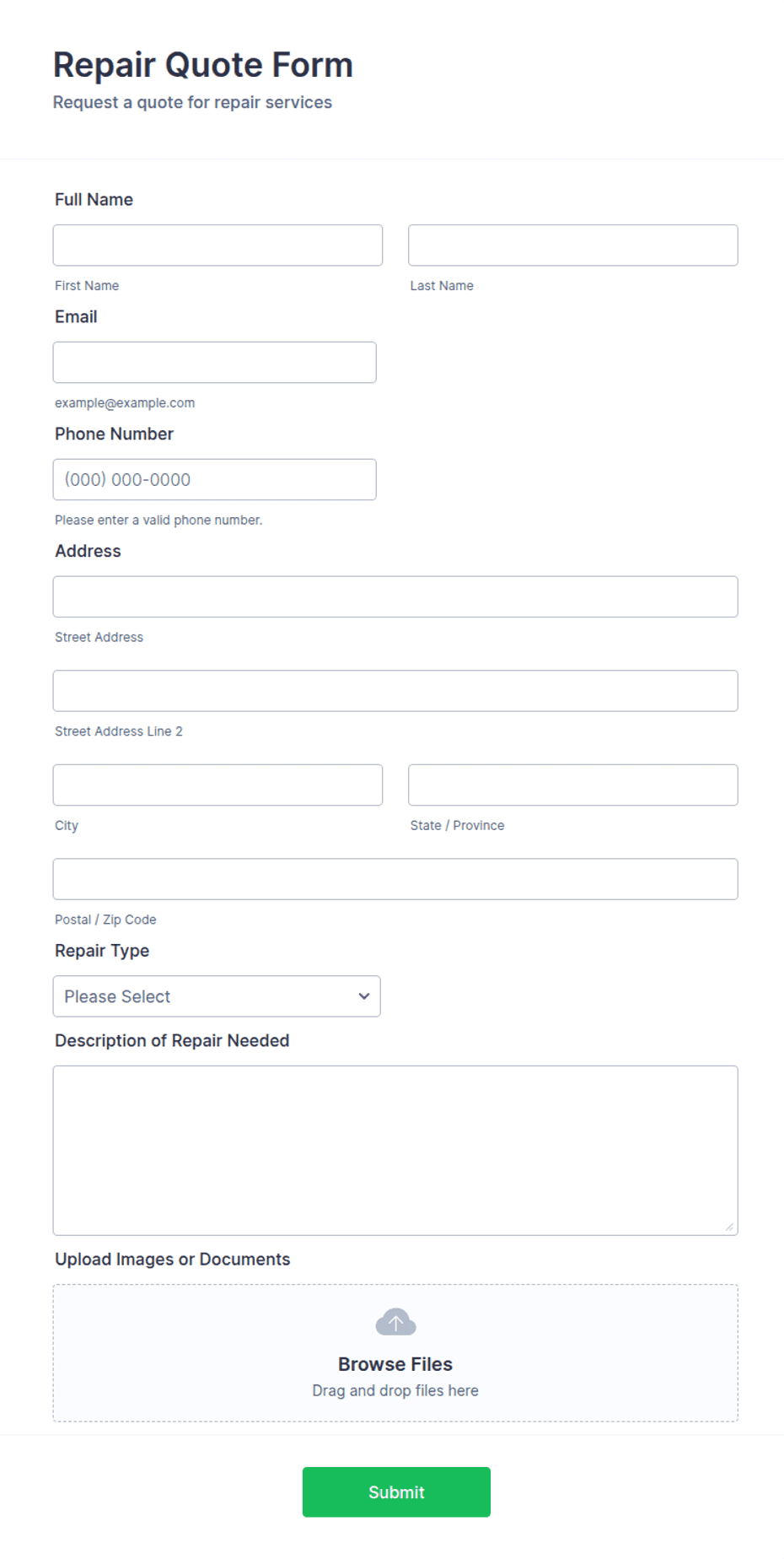 Repaur Quotes Repair Quote Form Template | Jotform