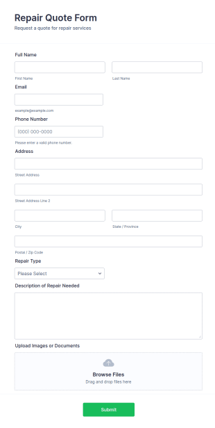 Repair Quote Form Template