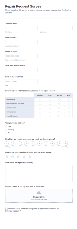Repair Request Survey Form Template