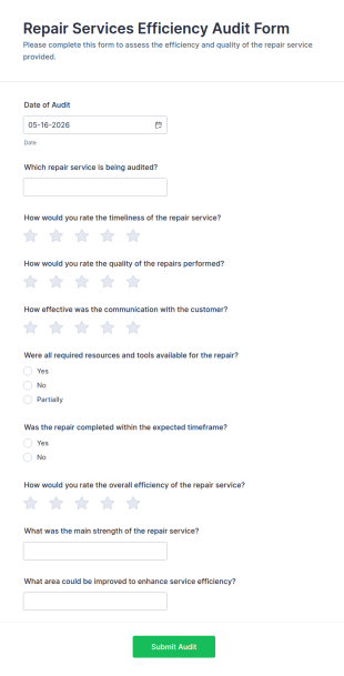 Repair Services Efficiency Audit Form Template