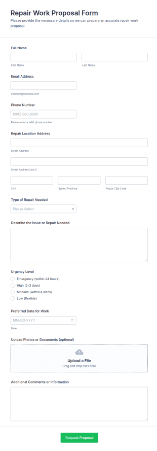 Repair Work Proposal Form Template