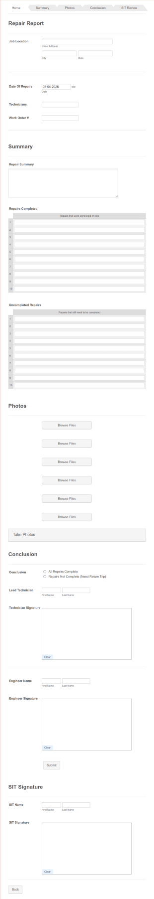 Repairs Report Form Template