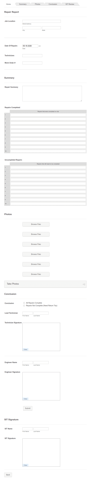 Repairs Report Form Template