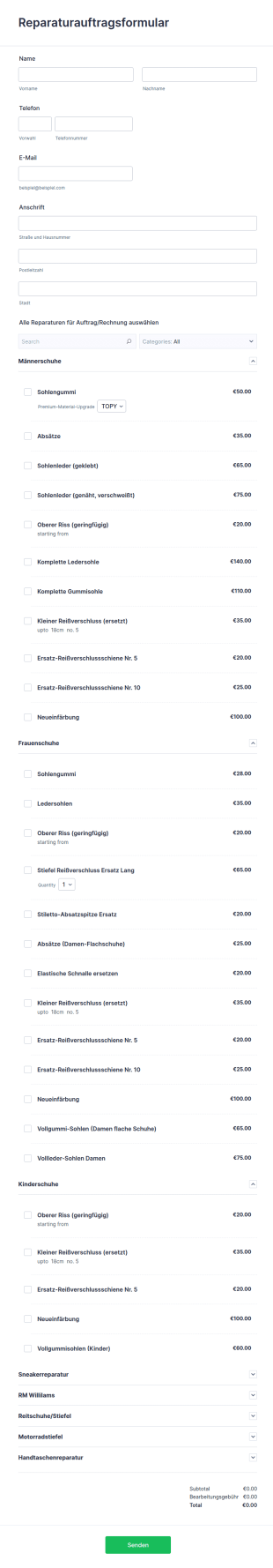 Reparaturauftragsformular