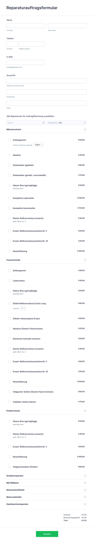 Reparaturauftragsformular