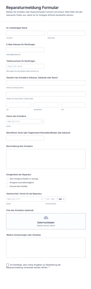 Reparaturbericht Formular