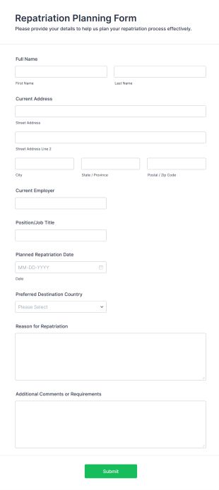 Repatriation Planning Form Form Template