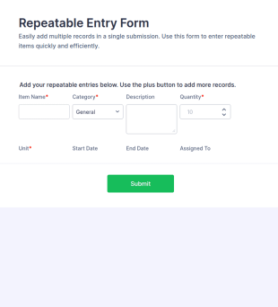 Repeatable Entry Form Template
