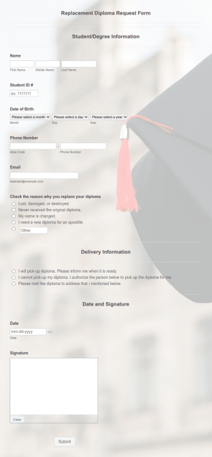 Replacement Diploma Request Form Template