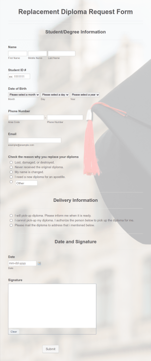 Replacement Diploma Request Form Template