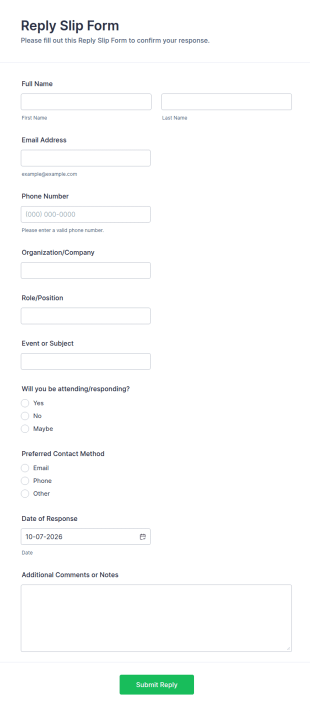 Reply Slip Form Template