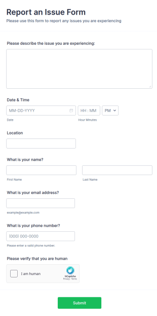 Report An Issue Form Template
