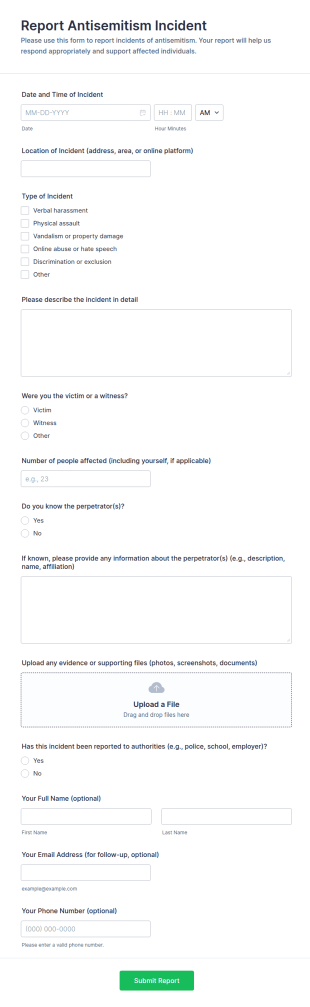 Report Antisemitism Incident Form Template