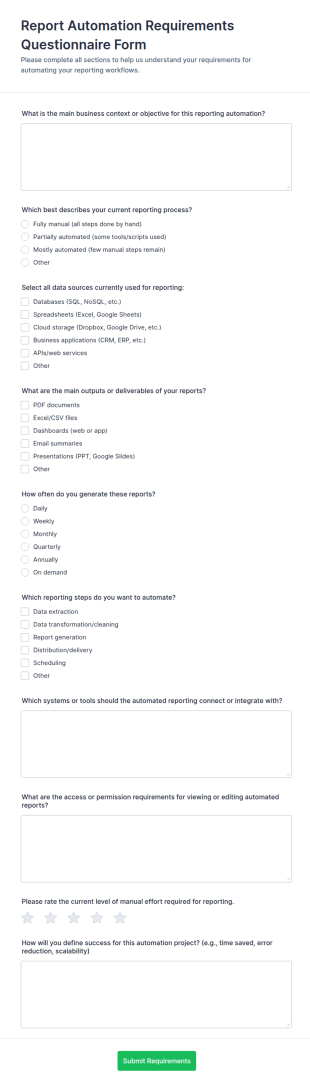 Report Automation Requirements Form Template