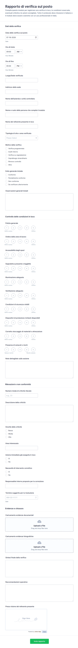 Report Di Audit In Sito Checklist