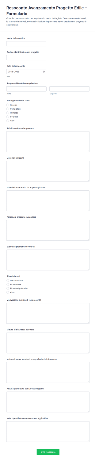 Report Di Avanzamento Del Progetto Edile Checklist