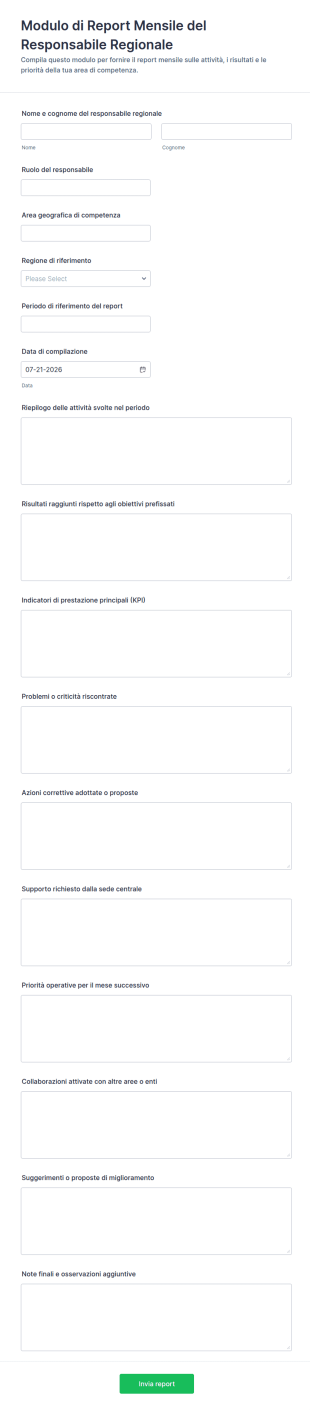 Report Mensile Del Responsabile Di Regione