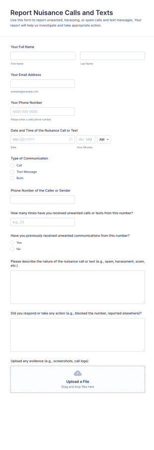 Report Nuisance Calls And Texts Form Template