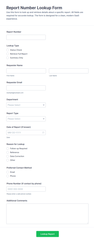 Report Number Lookup Form Template