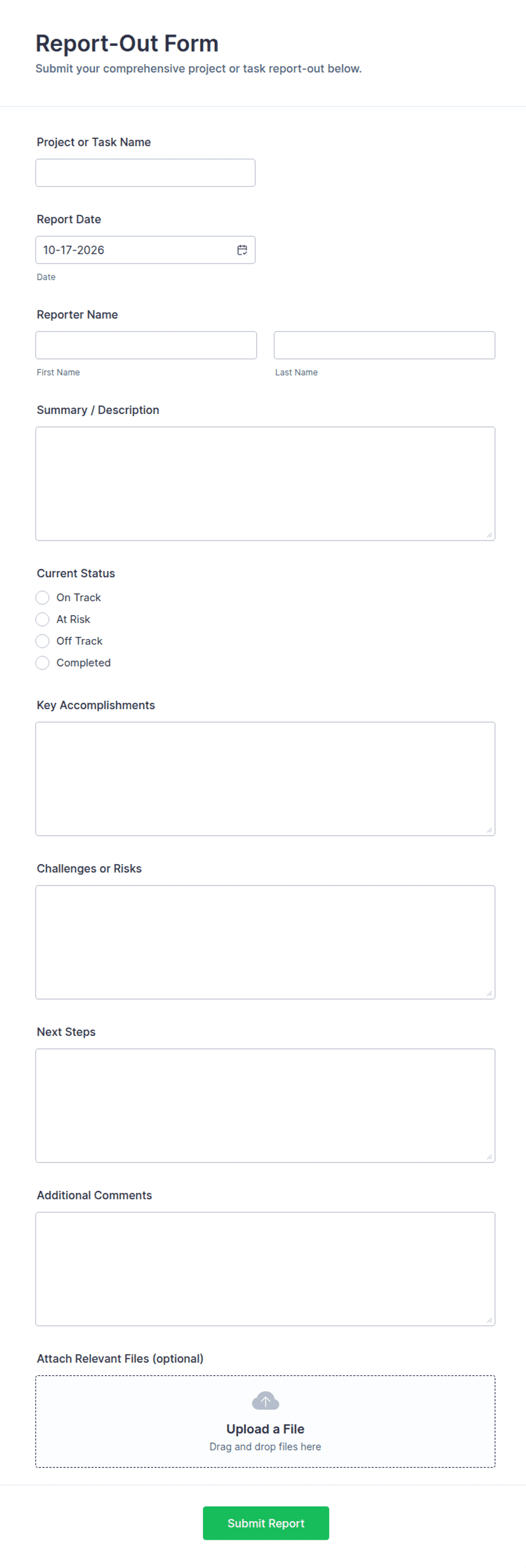Report-Out Form Template | Jotform