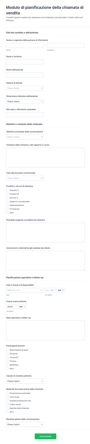 Report Pianificazione Call Commerciali