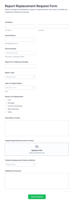 Report Replacement Request Form Template
