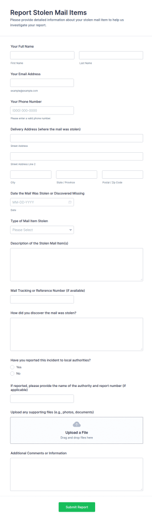 Stolen Mail Items Report Form Template